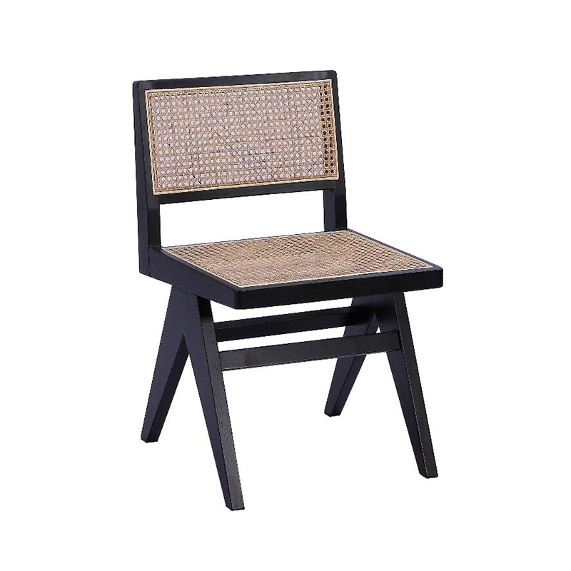 Silla de Madera con Patas en Forma de Tijera y Base de Ratán Tejido